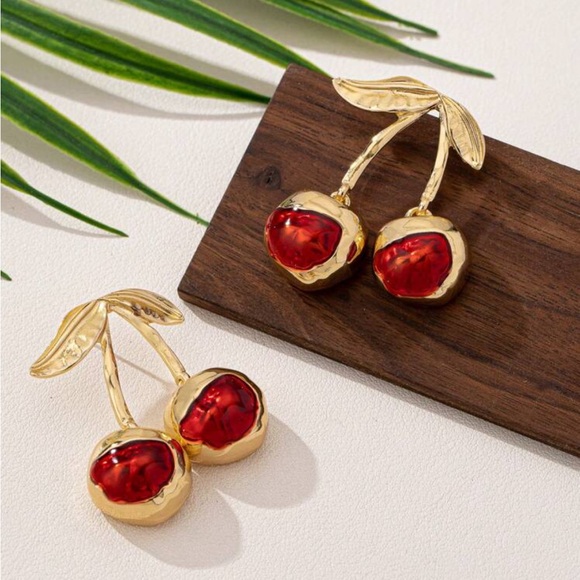 “Cherry Bomb” 18K Gold Plated Earrings - Picture 4 of 5